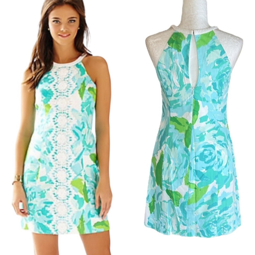 Lilly Pulitzer Poolside Blue First Impression Crochet Floral Halter Dress - 4